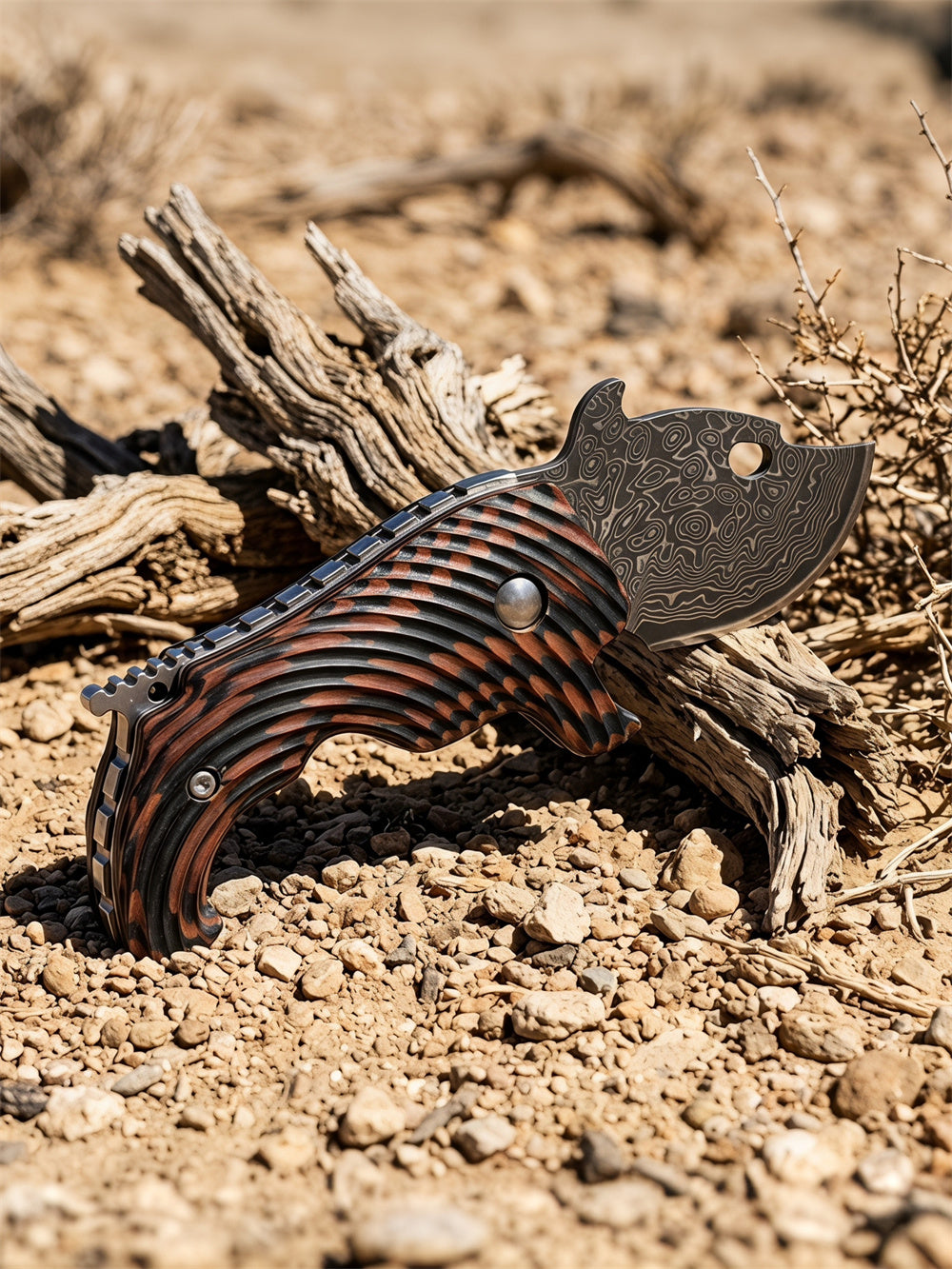 Damascus Steel Folding EDC Pocket Knife Dual Color G10 Handle Thumb Hole Stubby Utility Knife