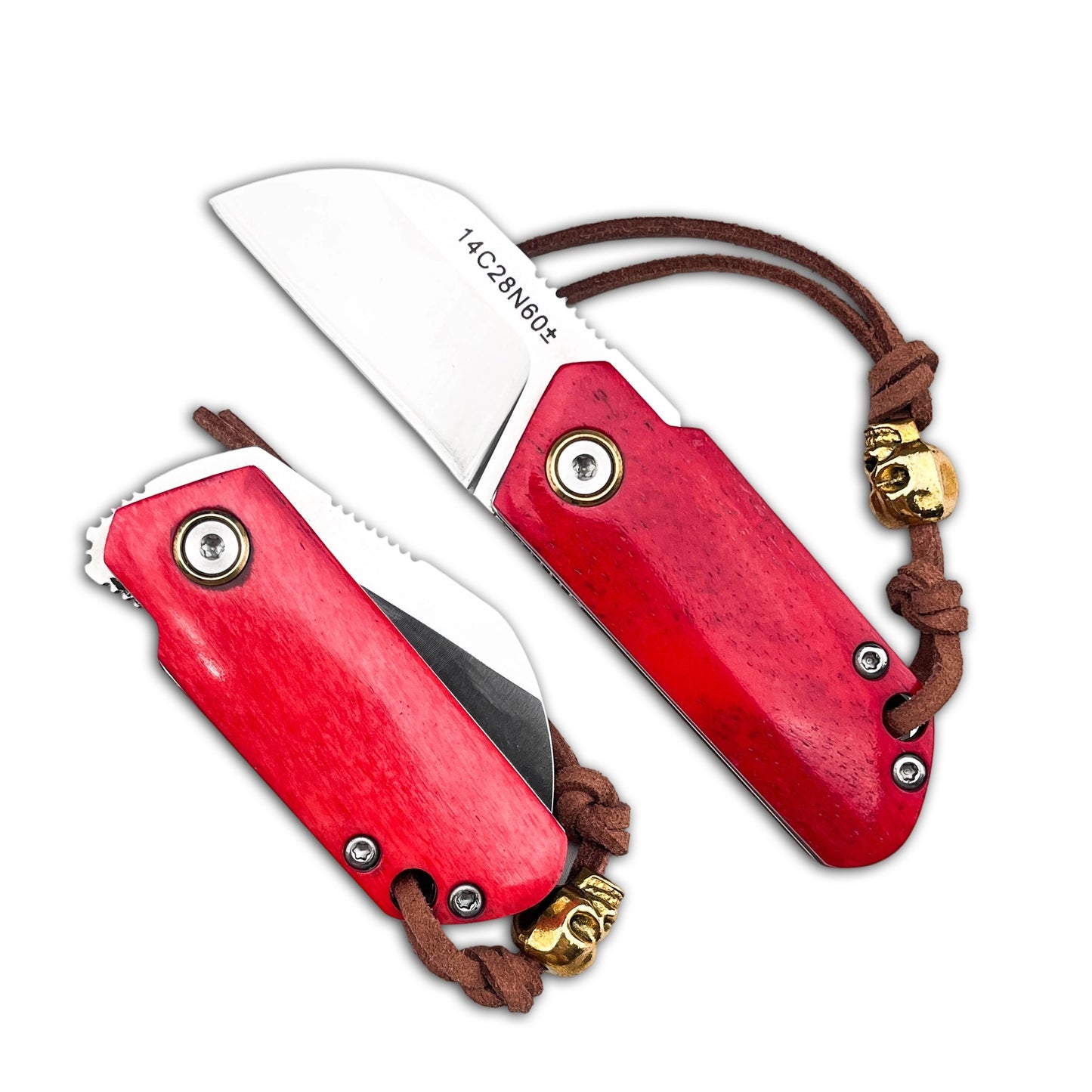 Mini Folding Pocket Knife Red Dyed Bone Handle 7Cr13Mov Steel Wharncliffe Blade