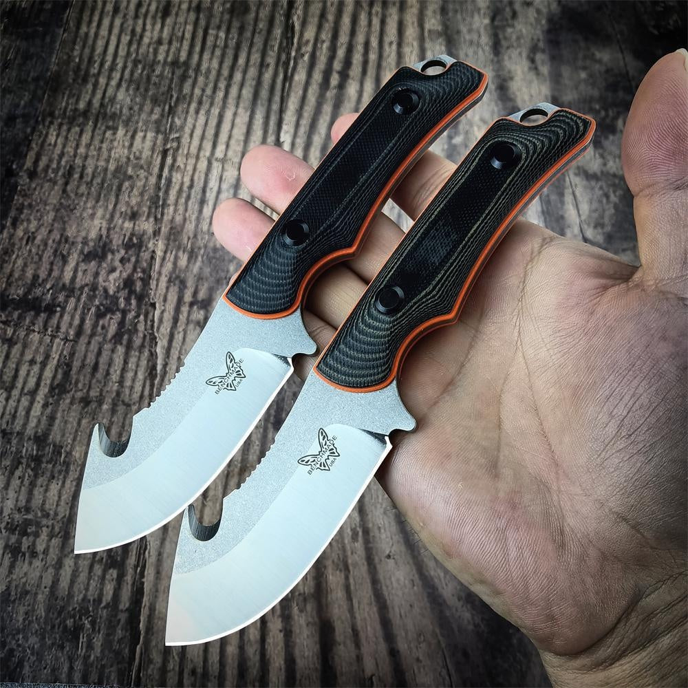 15018 Hunt Saddle Mountain Skinner Fixed Blade Knife 4.2" 9C13Mov Blade, Two-color G10 Handles, Leather Sheath