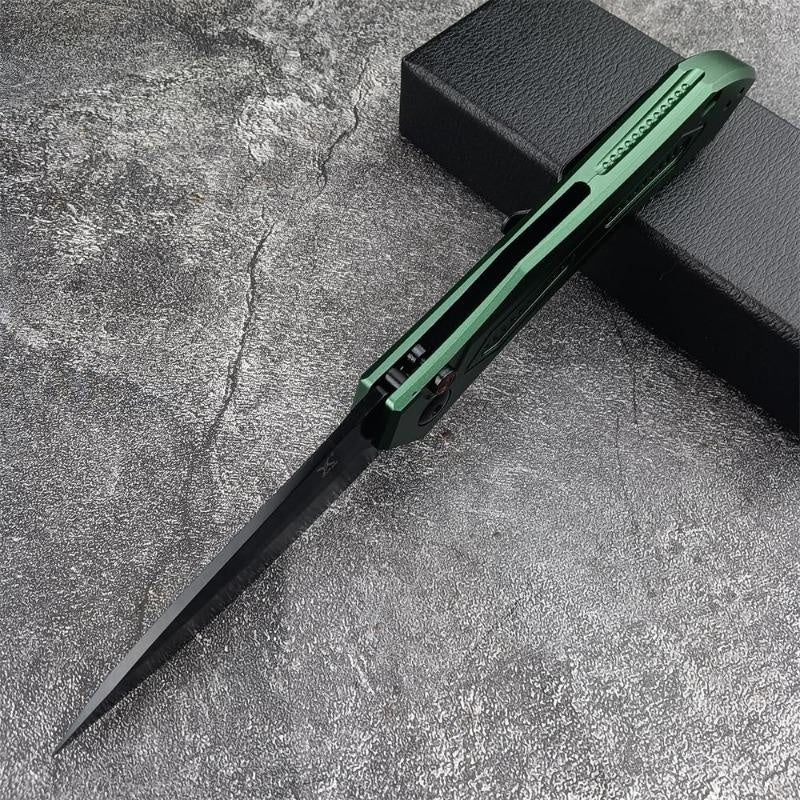 HUAAO AUTO Folding Knife 3.75" CPM-154 Black Blade, Aluminum Handle