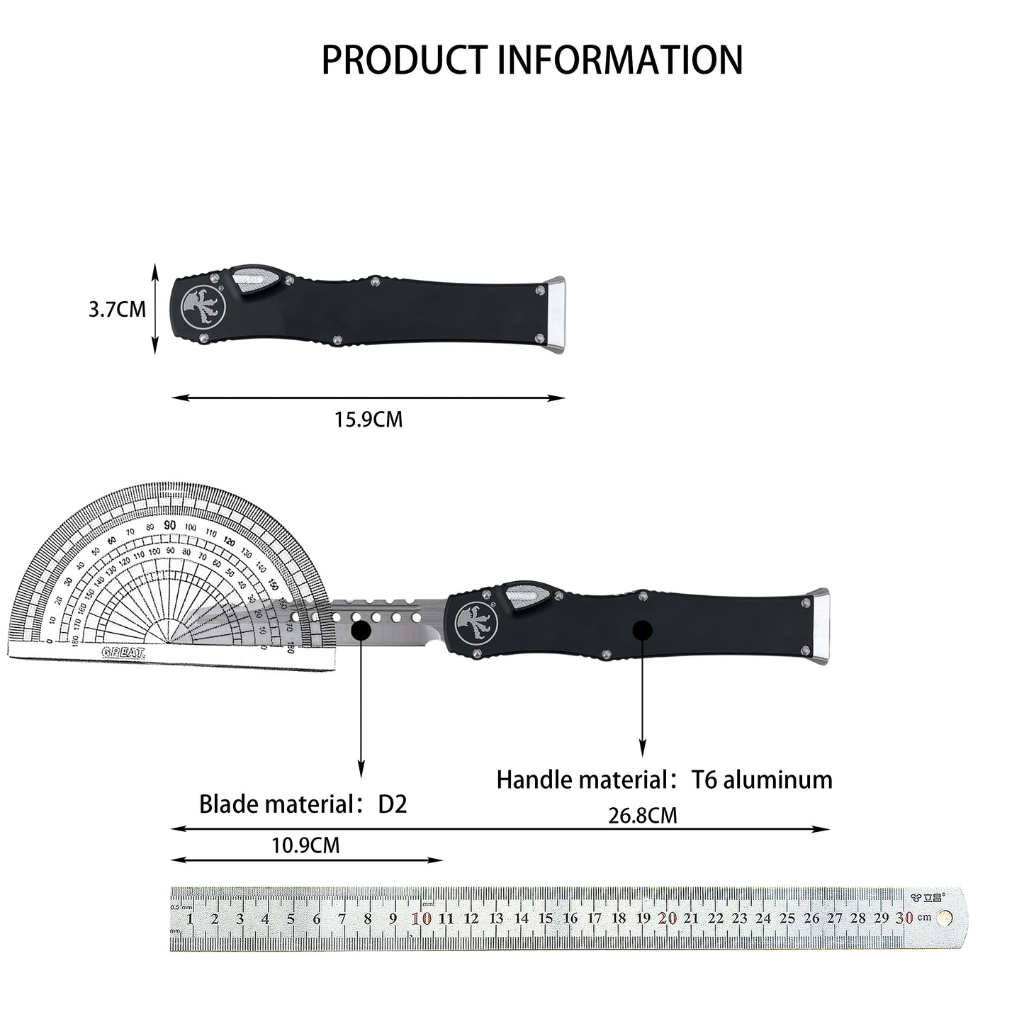 Halo V6 Single-Action OTF Automatic Knife - D2 Steel Blade T6 Aluminum Handle
