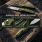 D2 Steel Reverse Tanto Folding Knife - Olive Green Aluminum Handle with Push Button Lock & Reversible Deep Carry Clip