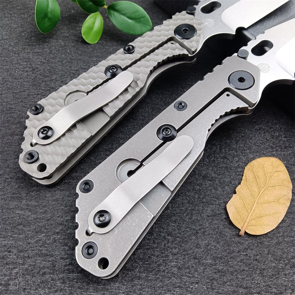 New Arrival Strider EDC Knife Manual Open Outdoor Folding Knives D2 Tanto Blade TC4 Titanium Alloy Handle Frame Lock with Clip Pocket Hunting Knives