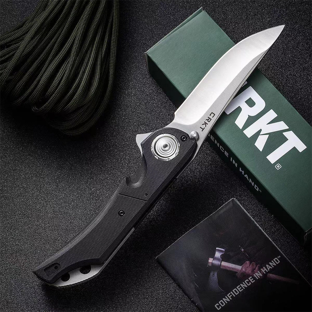 NEW Columbia River CRKT 5401 Flavio Ikoma Seismic Deadbolt Lock Flipper Knife 3.969" D2 Satin Plain Blade, Black G10 Handles, Outdoor Tactical Pocket EDC Folding Knives