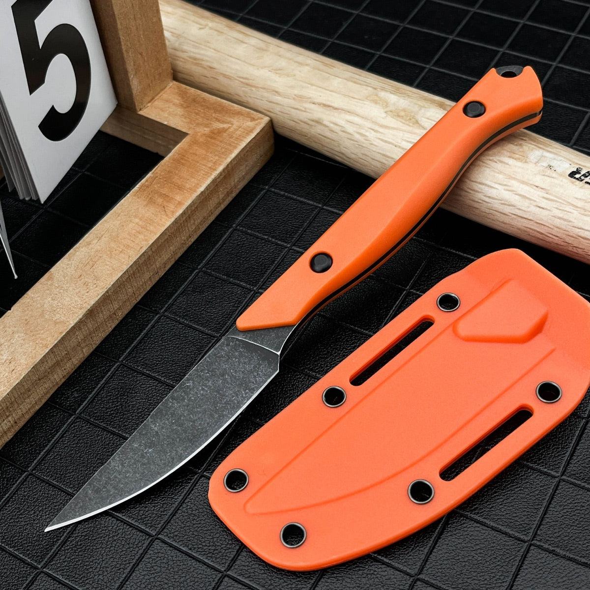 Compact Full Tang Fixed Blade EDC Knife with 8Cr13MoV Steel Blade, Ergonomic Nylon Handle & Molded Sheath for Outdoor Camping