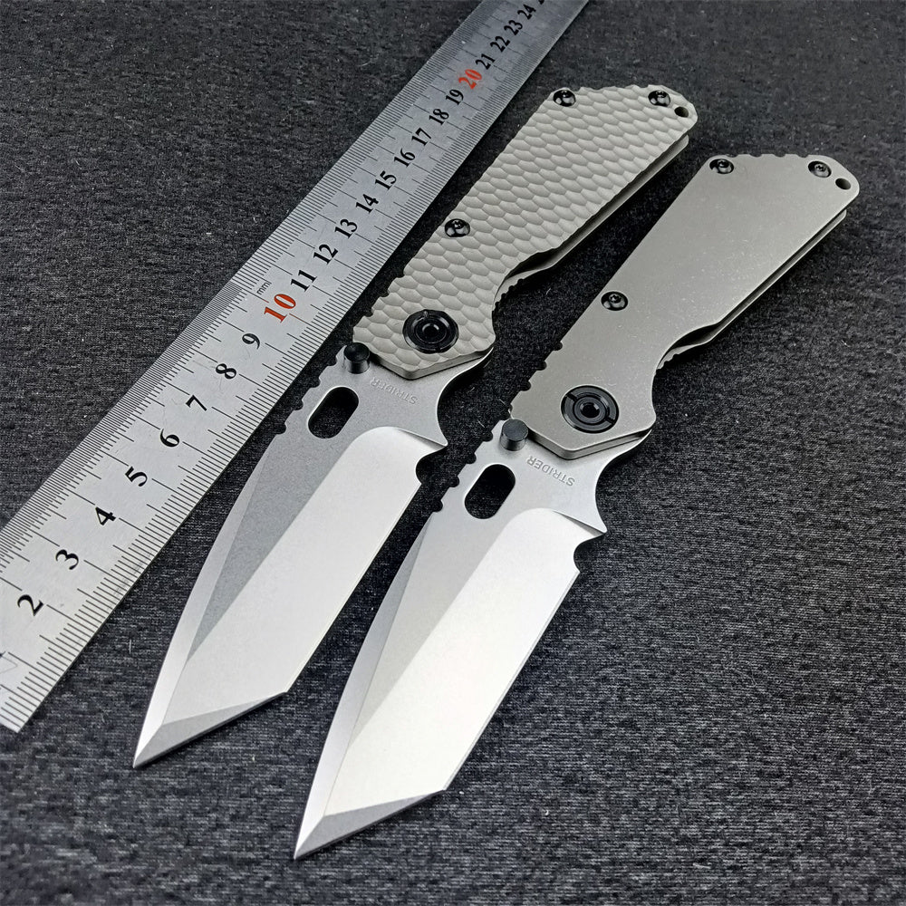 New Arrival Strider EDC Knife Manual Open Outdoor Folding Knives D2 Tanto Blade TC4 Titanium Alloy Handle Frame Lock with Clip Pocket Hunting Knives