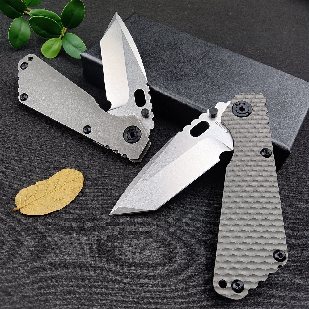 New Arrival Strider EDC Knife Manual Open Outdoor Folding Knives D2 Tanto Blade TC4 Titanium Alloy Handle Frame Lock with Clip Pocket Hunting Knives