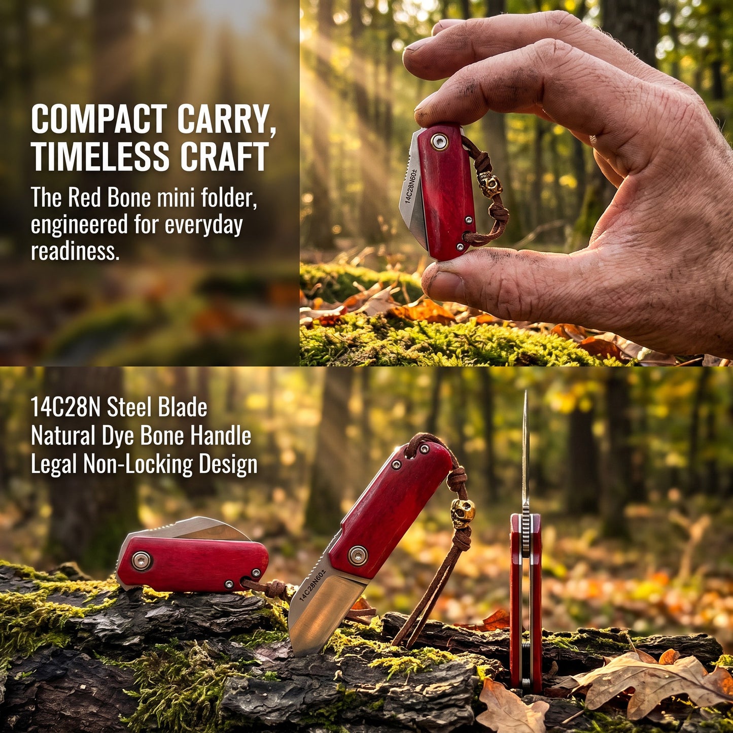 Mini Folding Pocket Knife Red Dyed Bone Handle 7Cr13Mov Steel Wharncliffe Blade