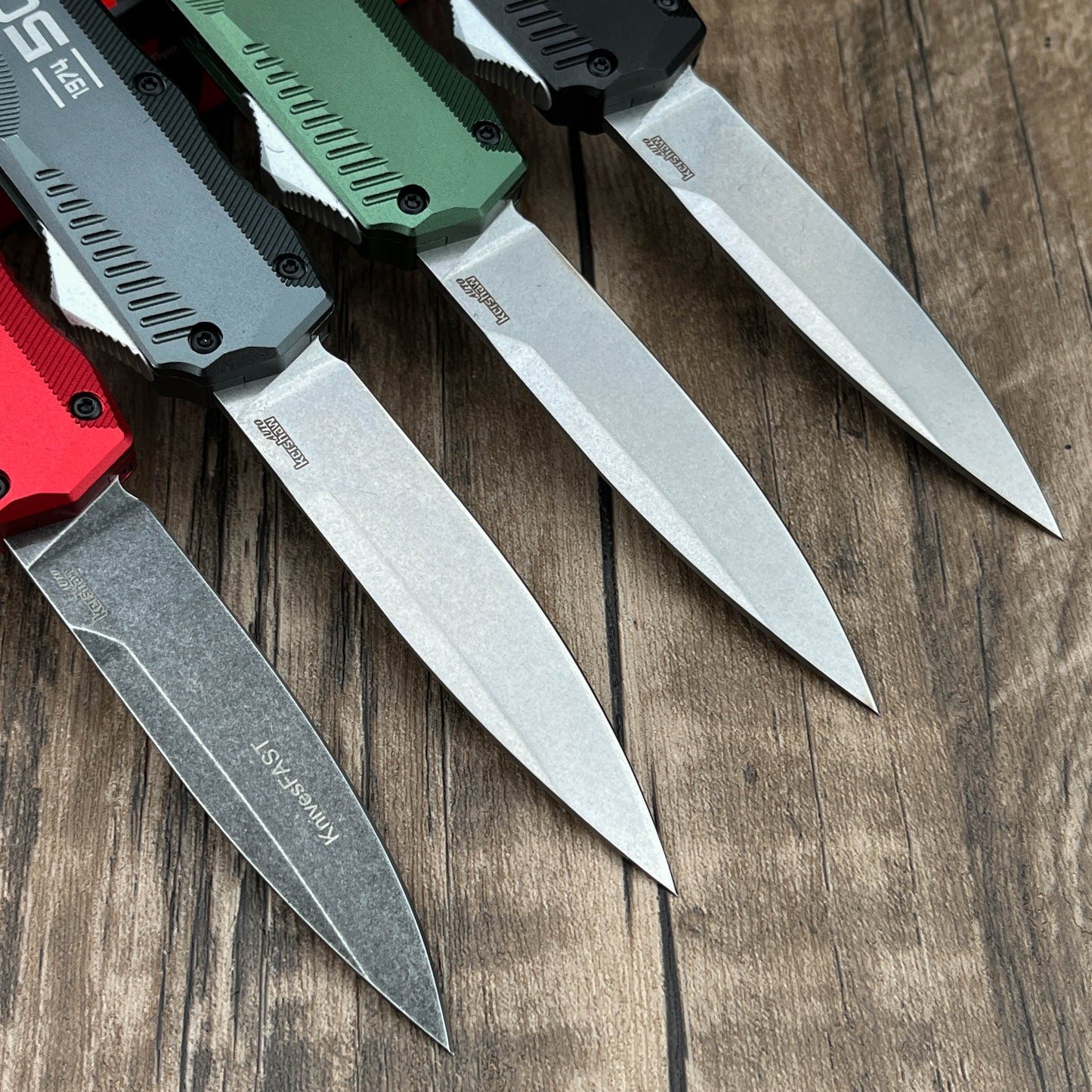 9000K50 Matt Diskin Commemorative Livewire OTF AUTO Knife 3.3" CPM-MagnaCut Stonewashed Spear Point Blade, 50th Anniversary Black Aluminum Handles, Reversible Clip