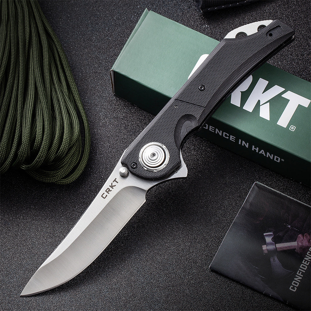 NEW Columbia River CRKT 5401 Flavio Ikoma Seismic Deadbolt Lock Flipper Knife 3.969" D2 Satin Plain Blade, Black G10 Handles, Outdoor Tactical Pocket EDC Folding Knives