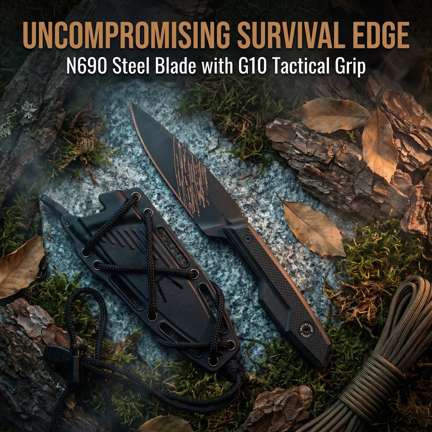 Full Tang N690 Steel Fixed Blade Outdoor Knife with G10 Handle and Protective Sheath