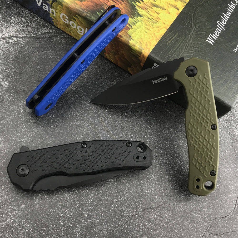 Kershaw 1407 Quick Opening Folding Knife 2.91'' 8Cr13Mov Blade Nylon Fiberglass Handle Tactical Pocket Knife Outdoor Camping Hunting EDC Tool Survival Defense Knives