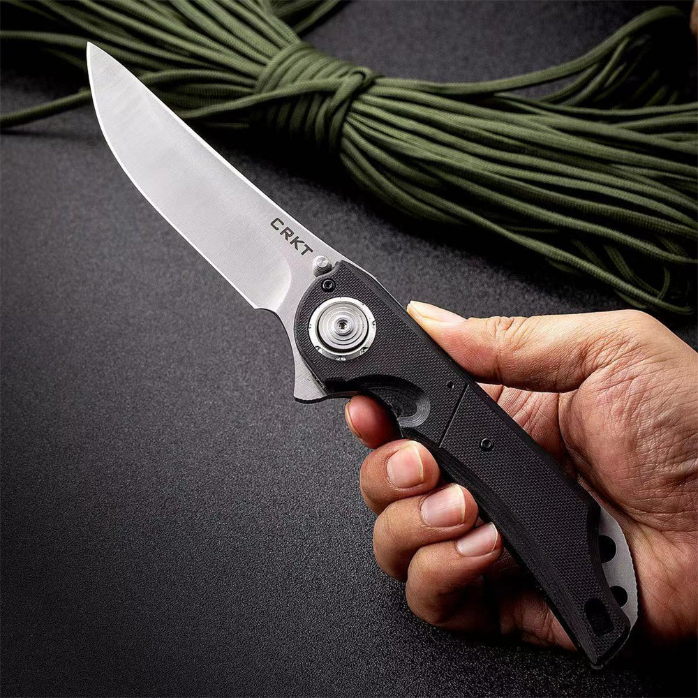 NEW Columbia River CRKT 5401 Flavio Ikoma Seismic Deadbolt Lock Flipper Knife 3.969" D2 Satin Plain Blade, Black G10 Handles, Outdoor Tactical Pocket EDC Folding Knives