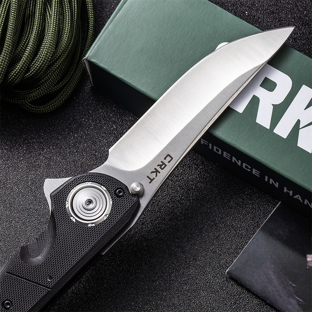 NEW Columbia River CRKT 5401 Flavio Ikoma Seismic Deadbolt Lock Flipper Knife 3.969" D2 Satin Plain Blade, Black G10 Handles, Outdoor Tactical Pocket EDC Folding Knives