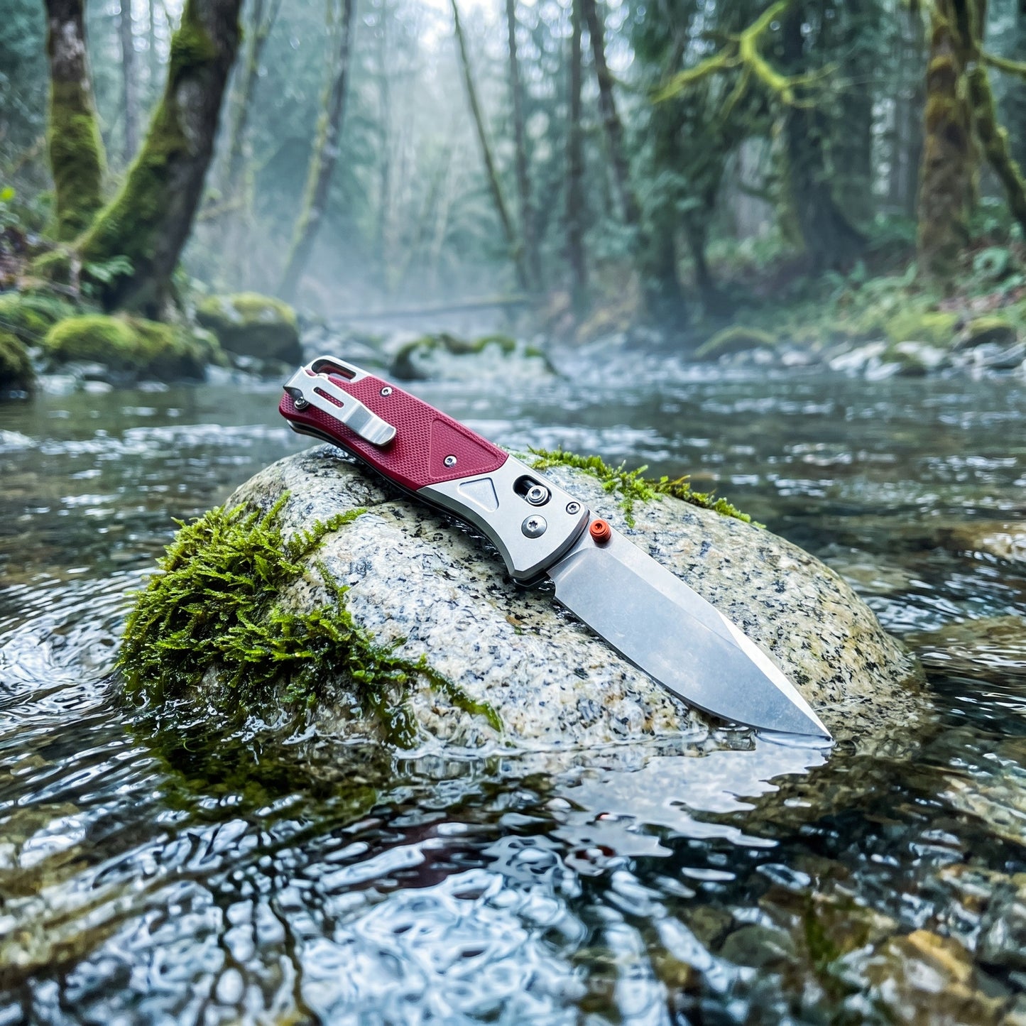 535-9 Folding Pocket Knife with D2 Steel Drop-Point Blade and Red G10 Handle