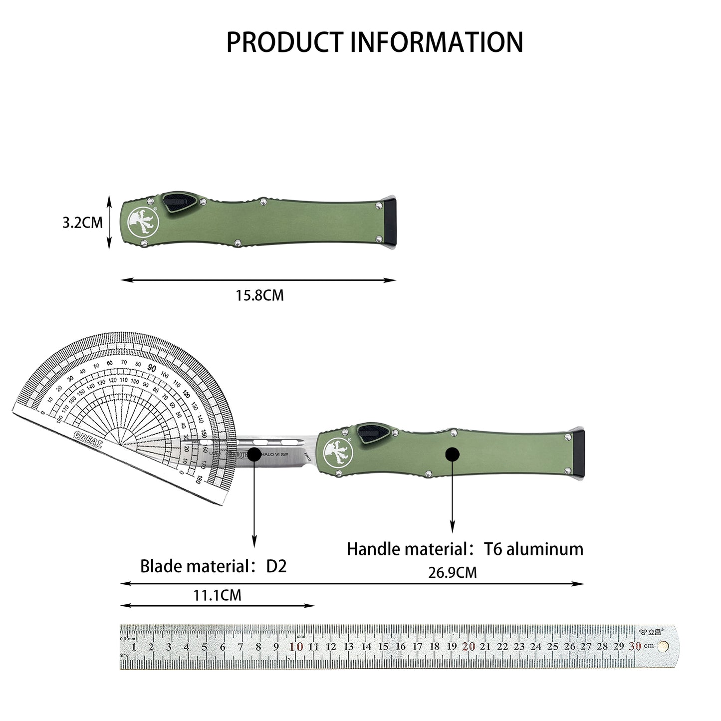 Halo V6  Single-Action OTF Automatic Knife T6 Aluminum Handle