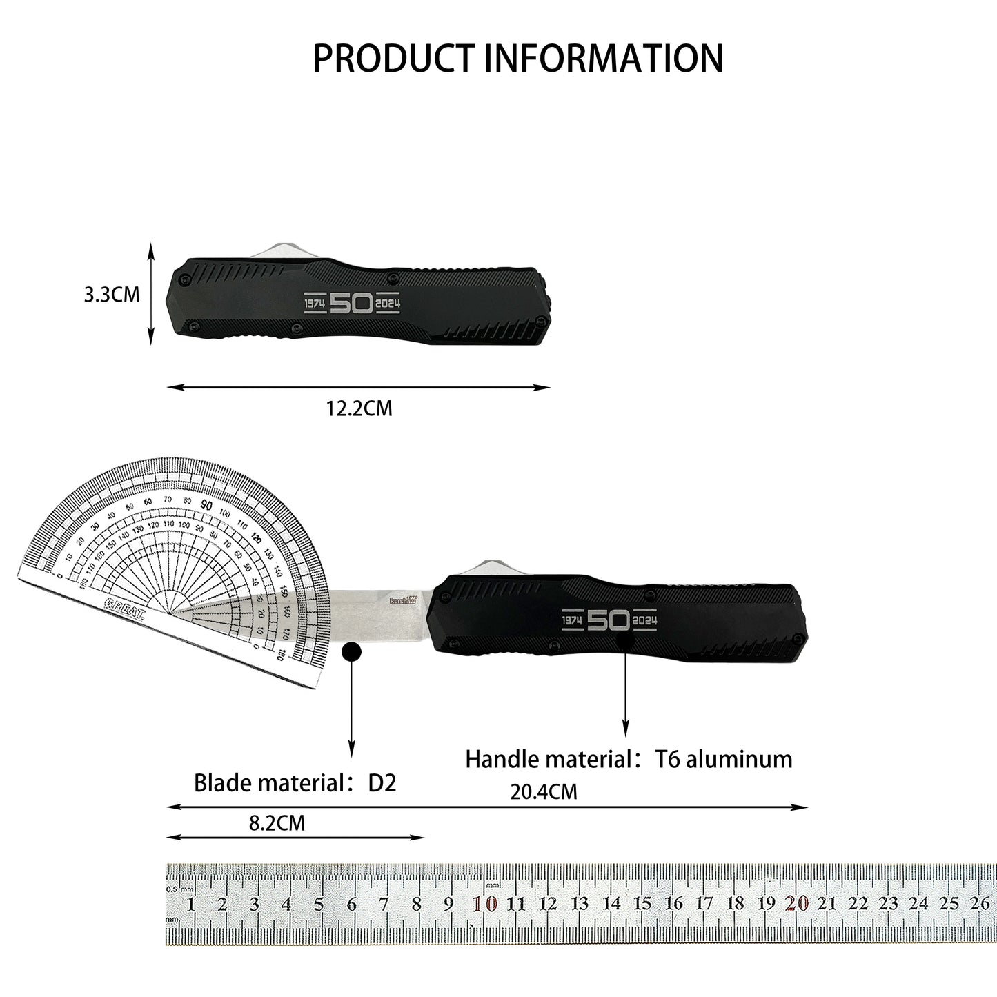 9000K50 Matt Diskin Commemorative Livewire OTF AUTO Knife 3.3" CPM-MagnaCut Stonewashed Spear Point Blade, 50th Anniversary Black Aluminum Handles, Reversible Clip
