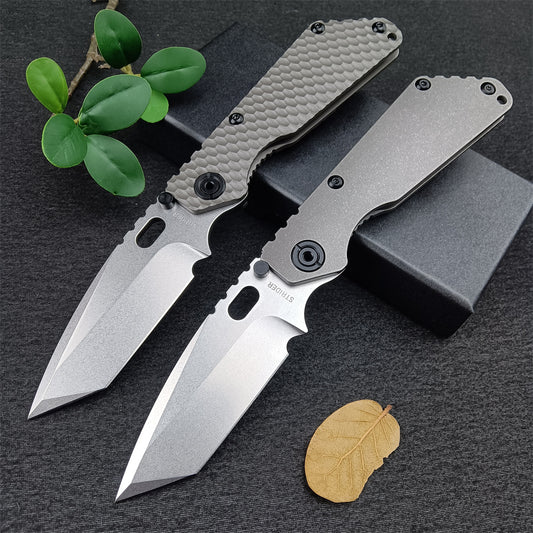 New Arrival Strider EDC Knife Manual Open Outdoor Folding Knives D2 Tanto Blade TC4 Titanium Alloy Handle Frame Lock with Clip Pocket Hunting Knives