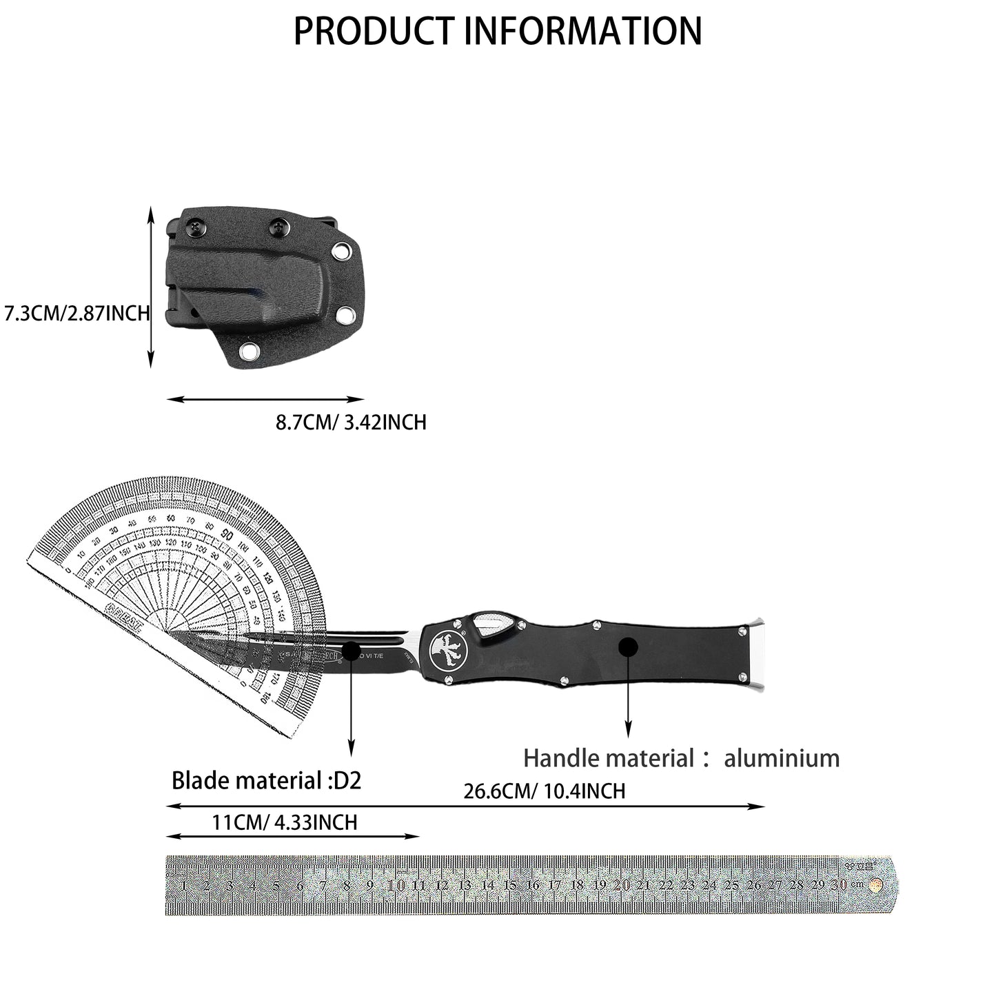 Halo V6  Single-Action OTF Automatic Knife - D2 Steel Blade T6 Aluminum Handle