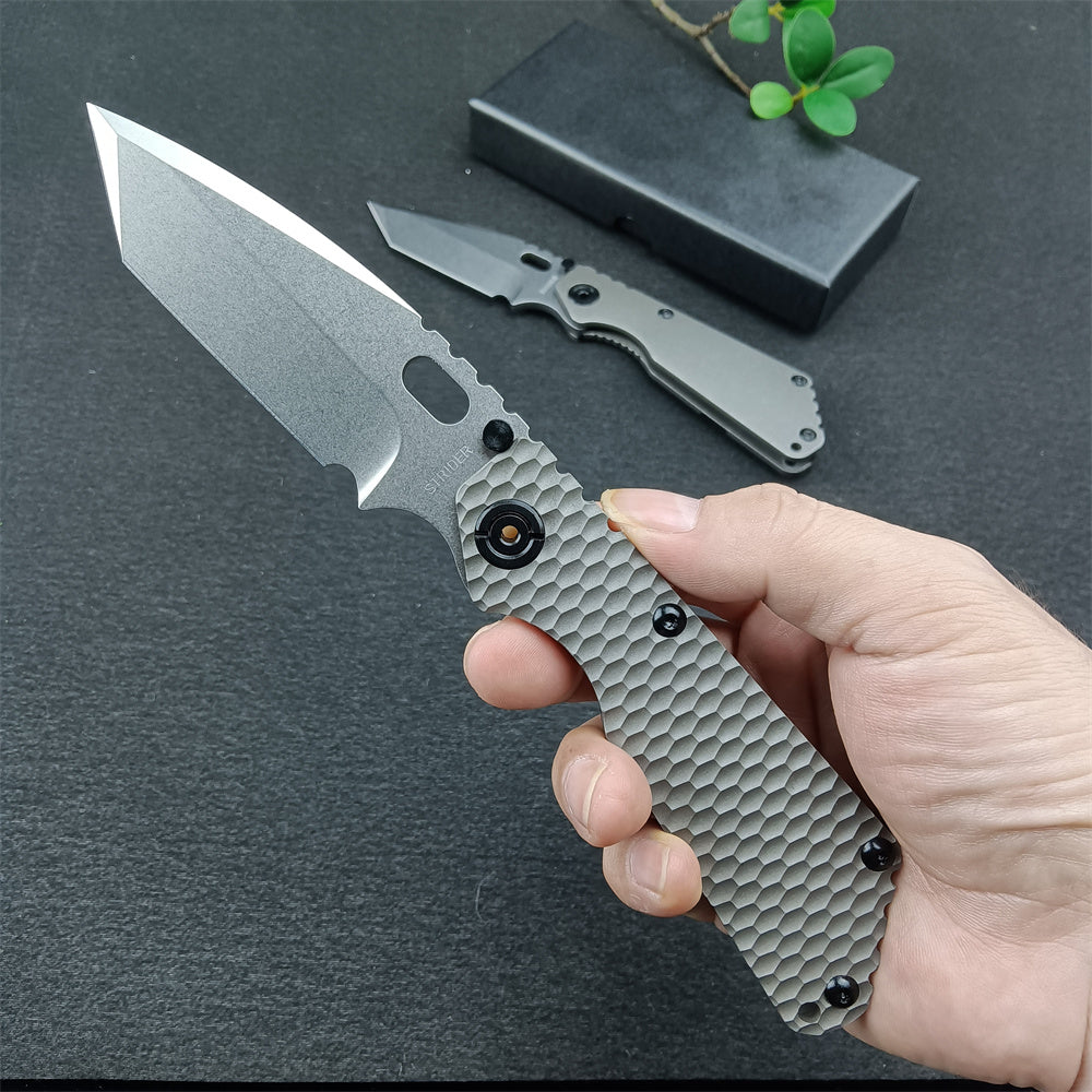 New Arrival Strider EDC Knife Manual Open Outdoor Folding Knives D2 Tanto Blade TC4 Titanium Alloy Handle Frame Lock with Clip Pocket Hunting Knives