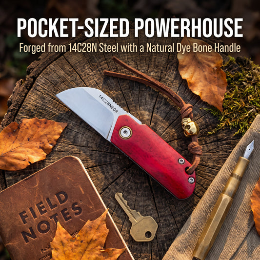 Mini Folding Pocket Knife Red Dyed Bone Handle 7Cr13Mov Steel Wharncliffe Blade