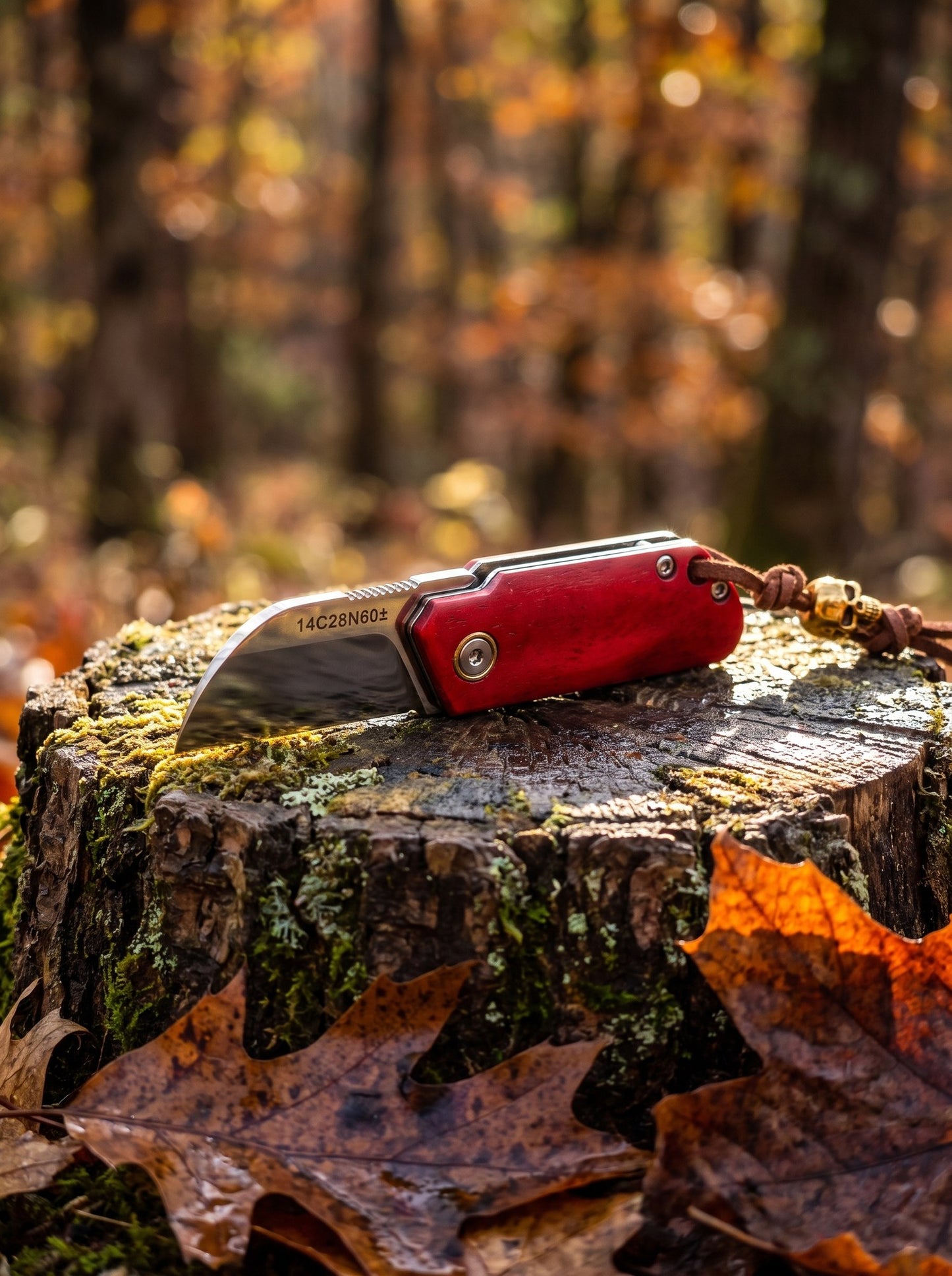 Mini Folding Pocket Knife Red Dyed Bone Handle 7Cr13Mov Steel Wharncliffe Blade