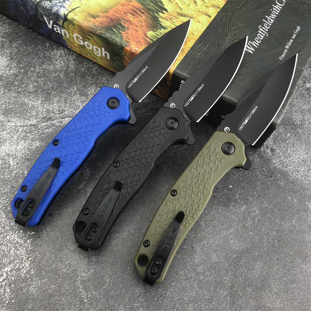 Kershaw 1407 Quick Opening Folding Knife 2.91'' 8Cr13Mov Blade Nylon Fiberglass Handle Tactical Pocket Knife Outdoor Camping Hunting EDC Tool Survival Defense Knives