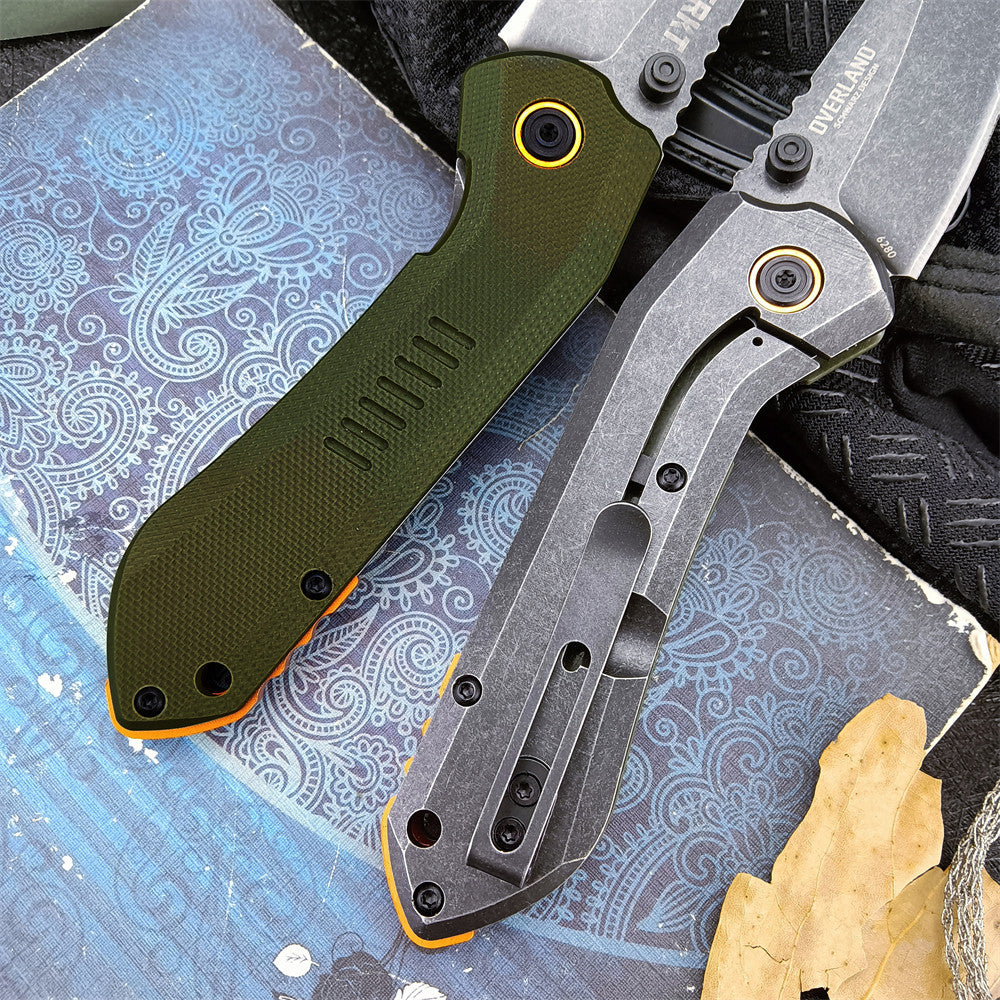 Outdoor Tactical CRKT 6280 Pocket Folding Knife 8Cr13MoV Blade 420 Steel + Carbon Fiber Handle/G10 Green Handle Hunting Defense Rescue Tool EDC