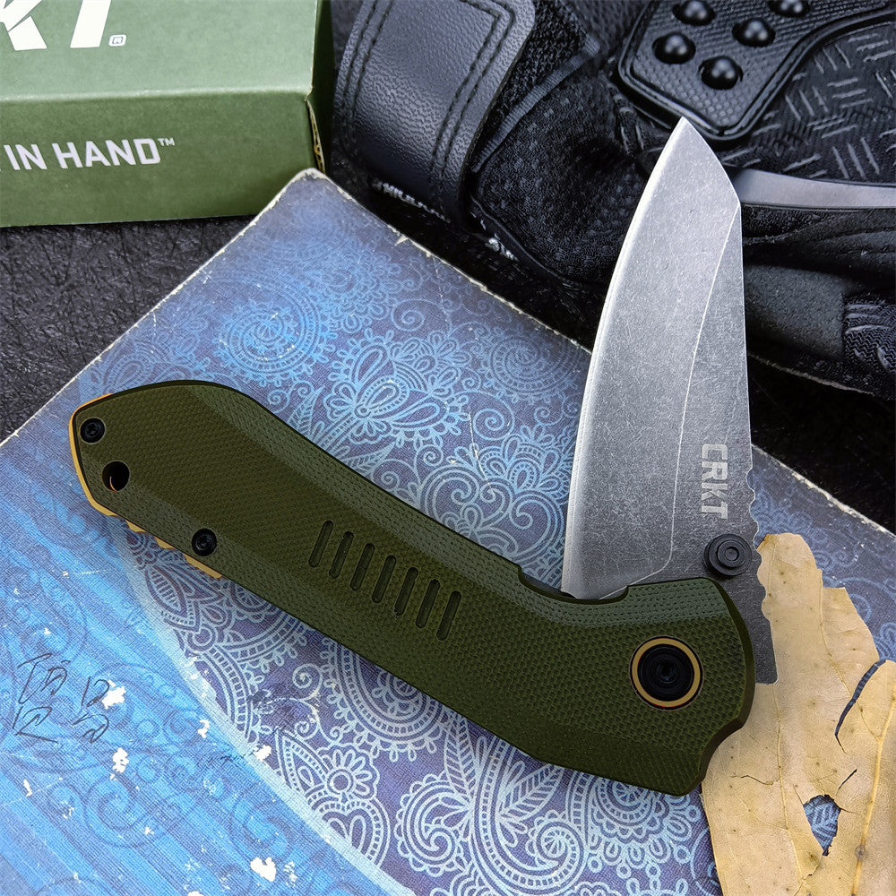 Outdoor Tactical CRKT 6280 Pocket Folding Knife 8Cr13MoV Blade 420 Steel + Carbon Fiber Handle/G10 Green Handle Hunting Defense Rescue Tool EDC