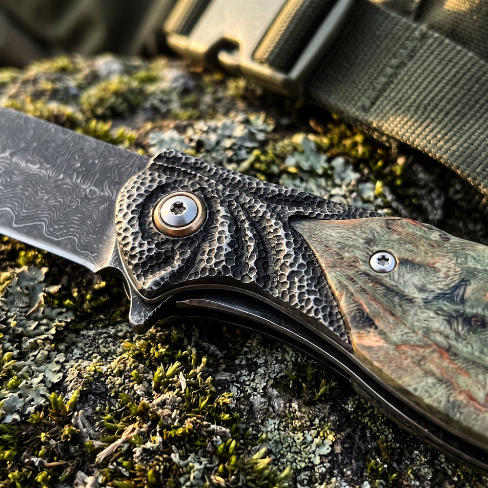 VG10 Damascus Steel Folding Pocket Knife, Stabilized Wood Handle Flipper EDC Knife with Liner Lock