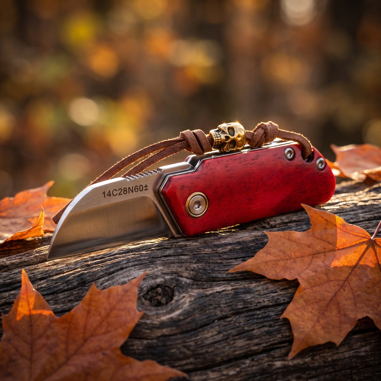 Mini Folding Pocket Knife Red Dyed Bone Handle 7Cr13Mov Steel Wharncliffe Blade