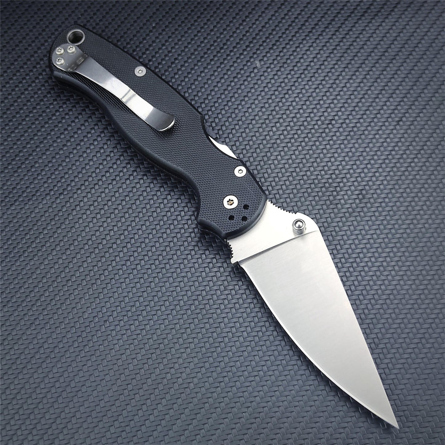 Tactical Spyderco C81 Paramilitary Folding Pocket Knife, 440C Satin Plain Blade, Black G10 Handle with Clip, Compression Lock Outdoor Hunting EDC Tool