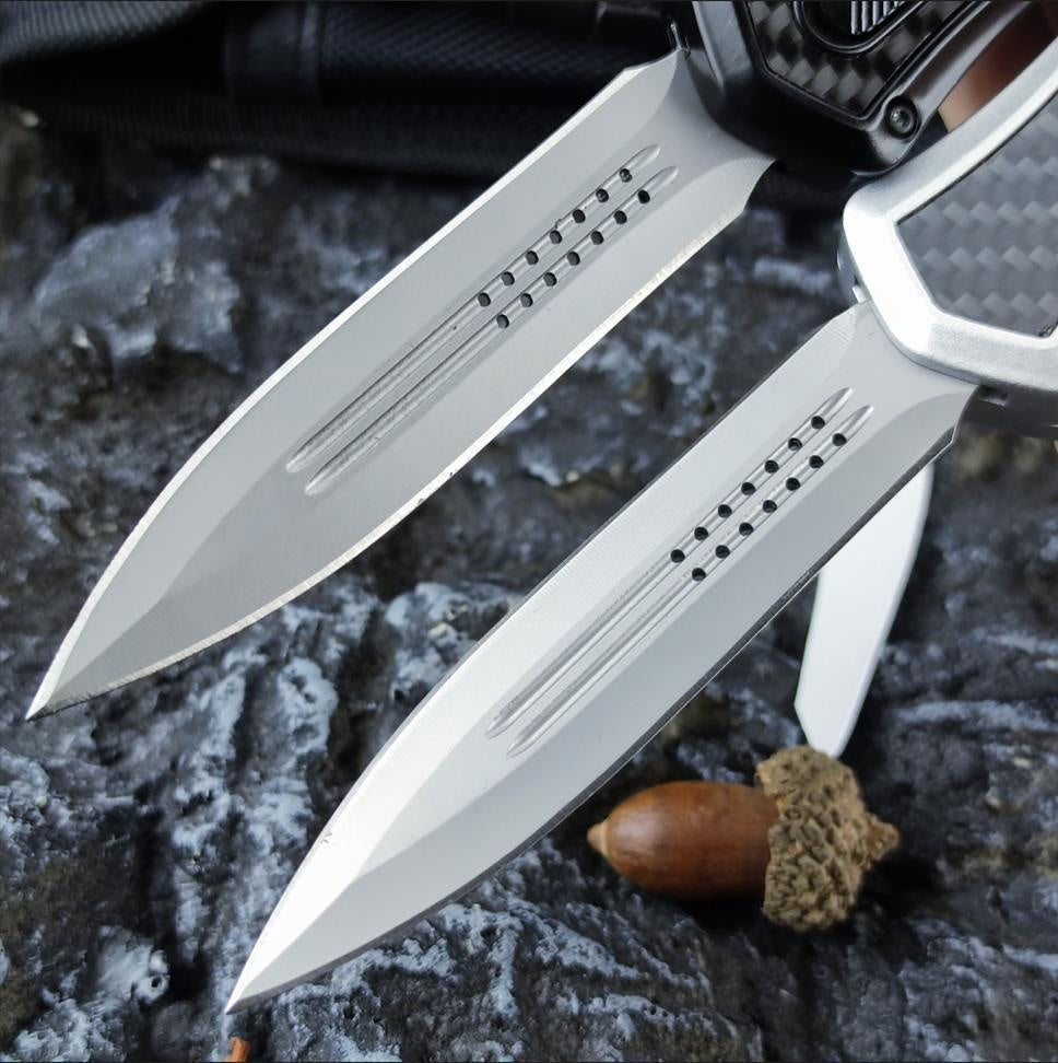 MICROTECH No.3 High Quality Adjustable Switchblade Flick Knife Tactical Dagger OTF-Safety Cutting Knives 440C Steel and Zinc Alloy Inlaid with Carbon Fiber Spring Assisted Knives Camping Hunting Outdoor Hand Tools