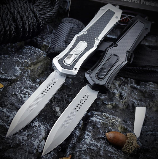 MICROTECH No.3 High Quality Adjustable Switchblade Flick Knife Tactical Dagger OTF-Safety Cutting Knives 440C Steel and Zinc Alloy Inlaid with Carbon Fiber Spring Assisted Knives Camping Hunting Outdoor Hand Tools