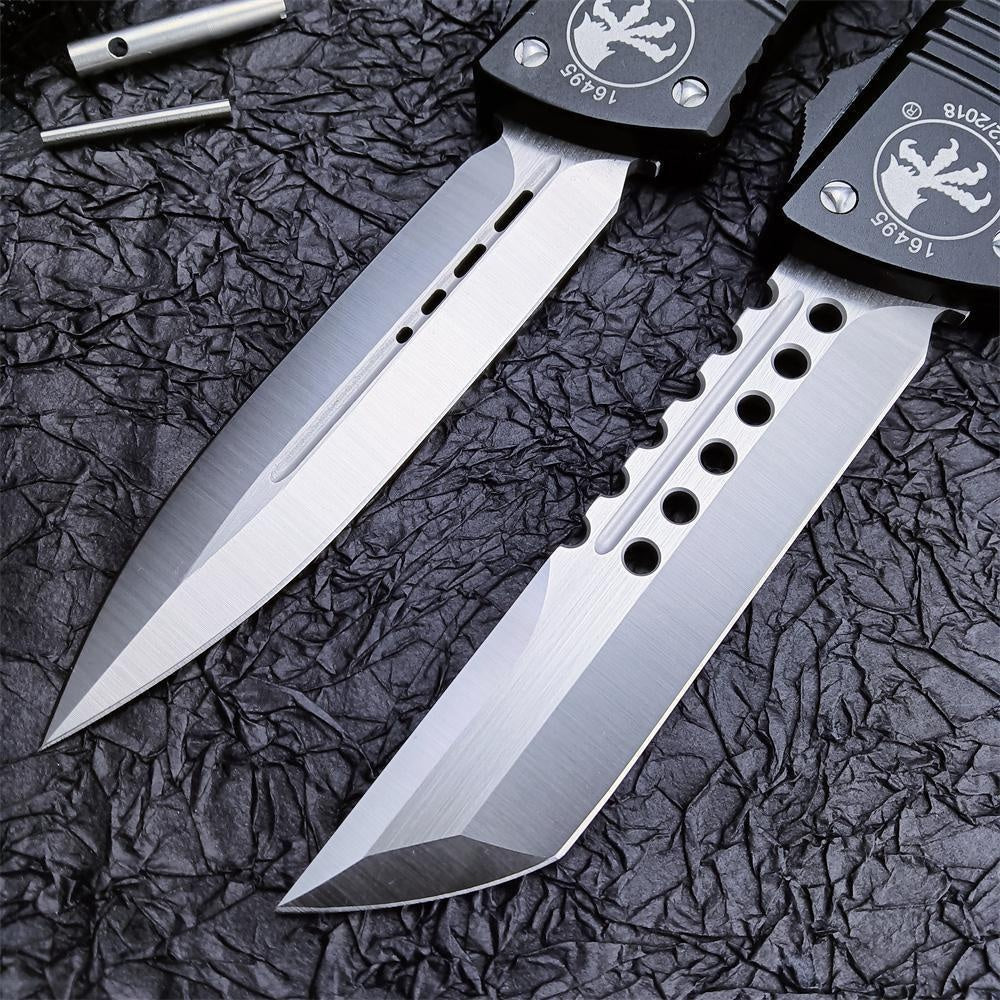 2023 Black Microtech Combat Troodon AUTO OTF Knife 3.75\ Satin Blade Aluminum Handles Spring Assisted Switchblades Knife Survival Knives Tactical Hunting Hiking Fishing Tool