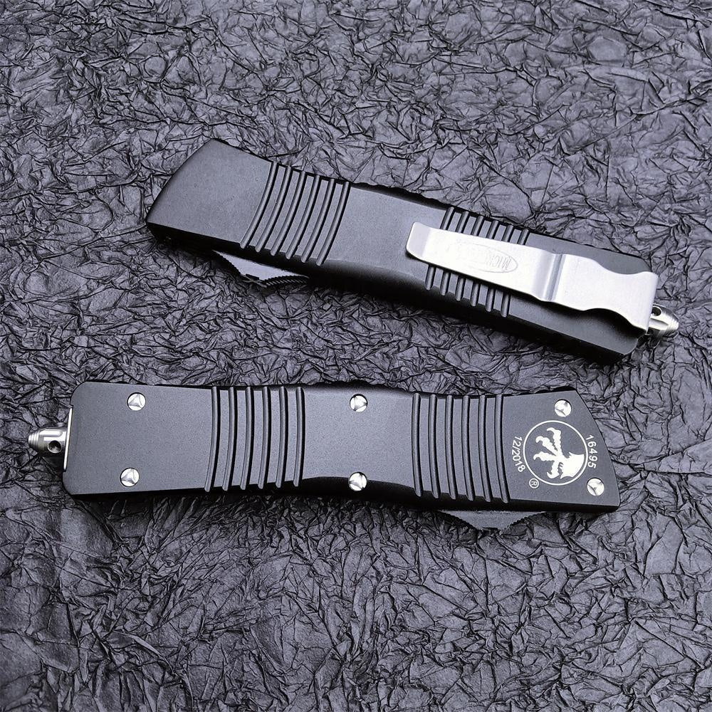 2023 Black Microtech Combat Troodon AUTO OTF Knife 3.75\ Satin Blade Aluminum Handles Spring Assisted Switchblades Knife Survival Knives Tactical Hunting Hiking Fishing Tool