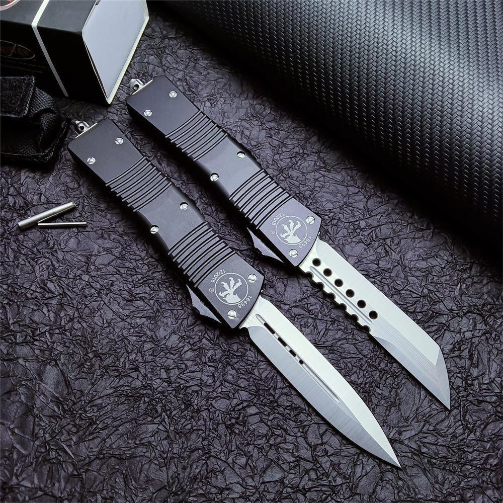 2023 Black Microtech Combat Troodon AUTO OTF Knife 3.75\ Satin Blade Aluminum Handles Spring Assisted Switchblades Knife Survival Knives Tactical Hunting Hiking Fishing Tool