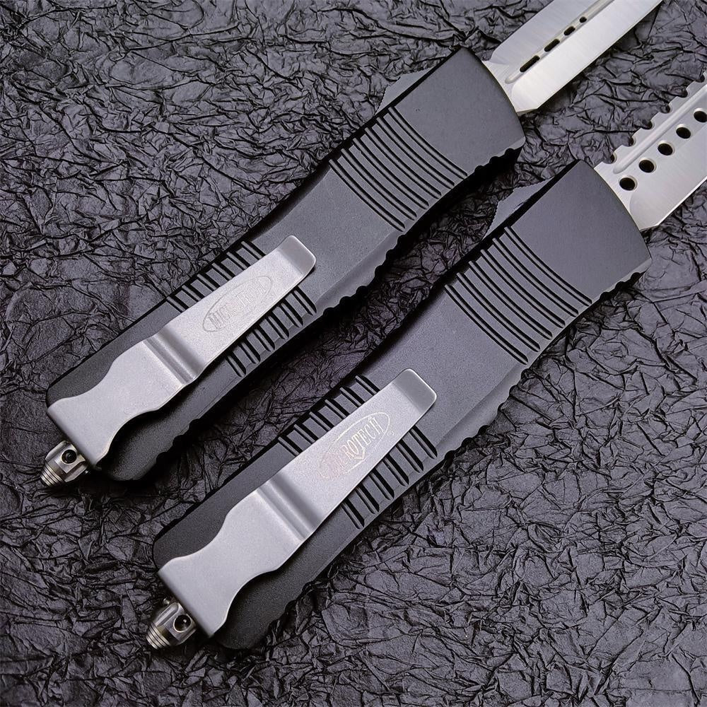 2023 Black Microtech Combat Troodon AUTO OTF Knife 3.75\ Satin Blade Aluminum Handles Spring Assisted Switchblades Knife Survival Knives Tactical Hunting Hiking Fishing Tool