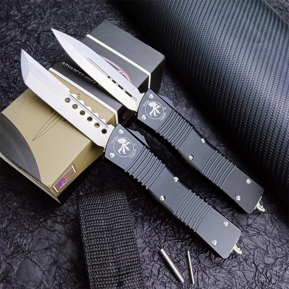 2023 Black Microtech Combat Troodon AUTO OTF Knife 3.75\ Satin Blade Aluminum Handles Spring Assisted Switchblades Knife Survival Knives Tactical Hunting Hiking Fishing Tool