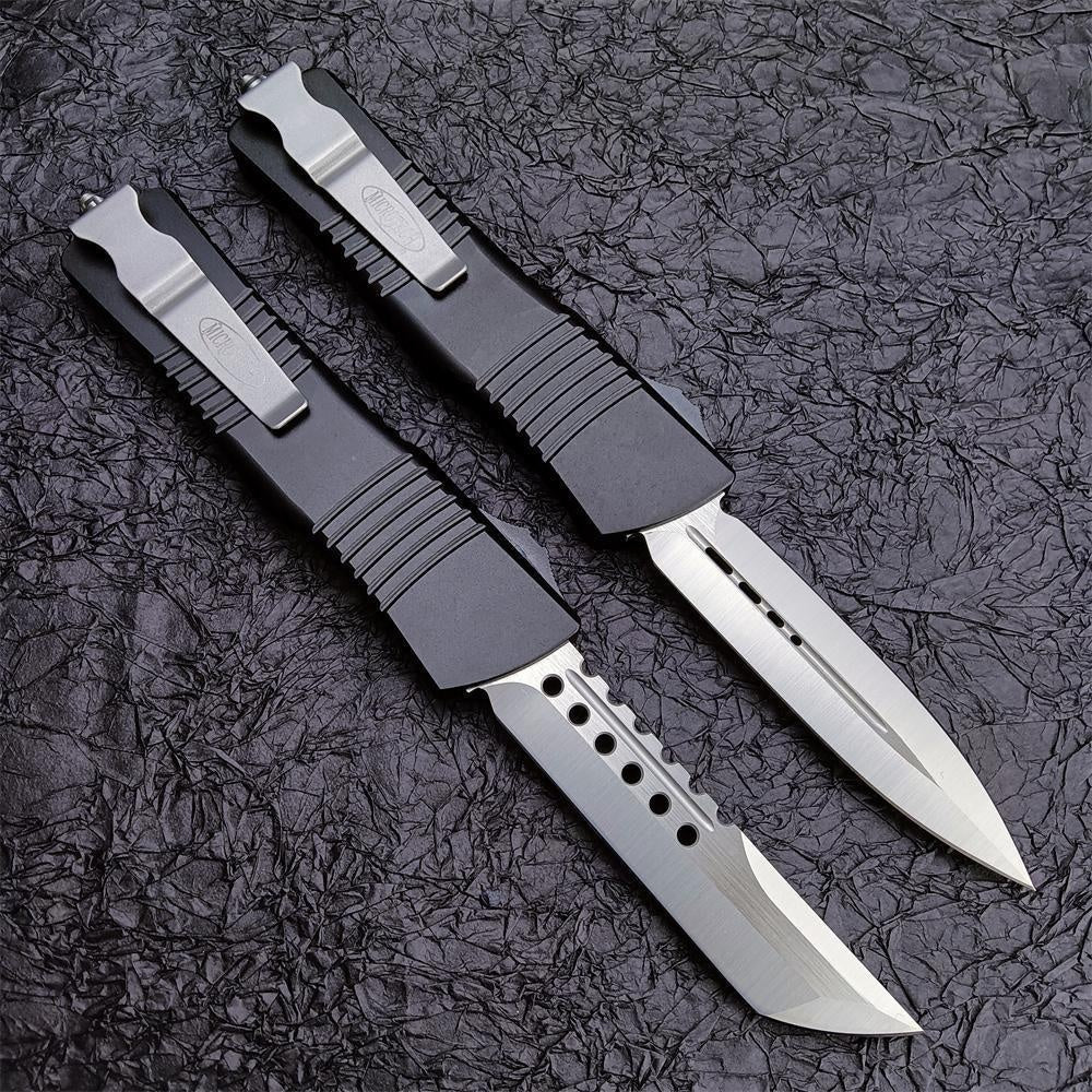 2023 Black Microtech Combat Troodon AUTO OTF Knife 3.75\ Satin Blade Aluminum Handles Spring Assisted Switchblades Knife Survival Knives Tactical Hunting Hiking Fishing Tool