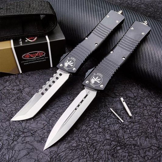 2023 Black Microtech Combat Troodon AUTO OTF Knife 3.75\ Satin Blade Aluminum Handles Spring Assisted Switchblades Knife Survival Knives Tactical Hunting Hiking Fishing Tool
