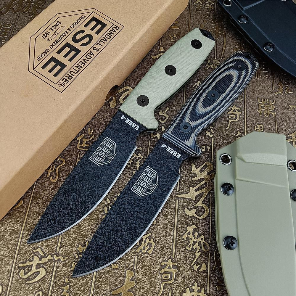 BUSSE ESEE4 Tactical Wilderness Survival Fixed Blade Knife with Kydex sheath G10 Handle Multifuctional Self Defense EDC Straight Knives for Hunting, Camping Collector Gift