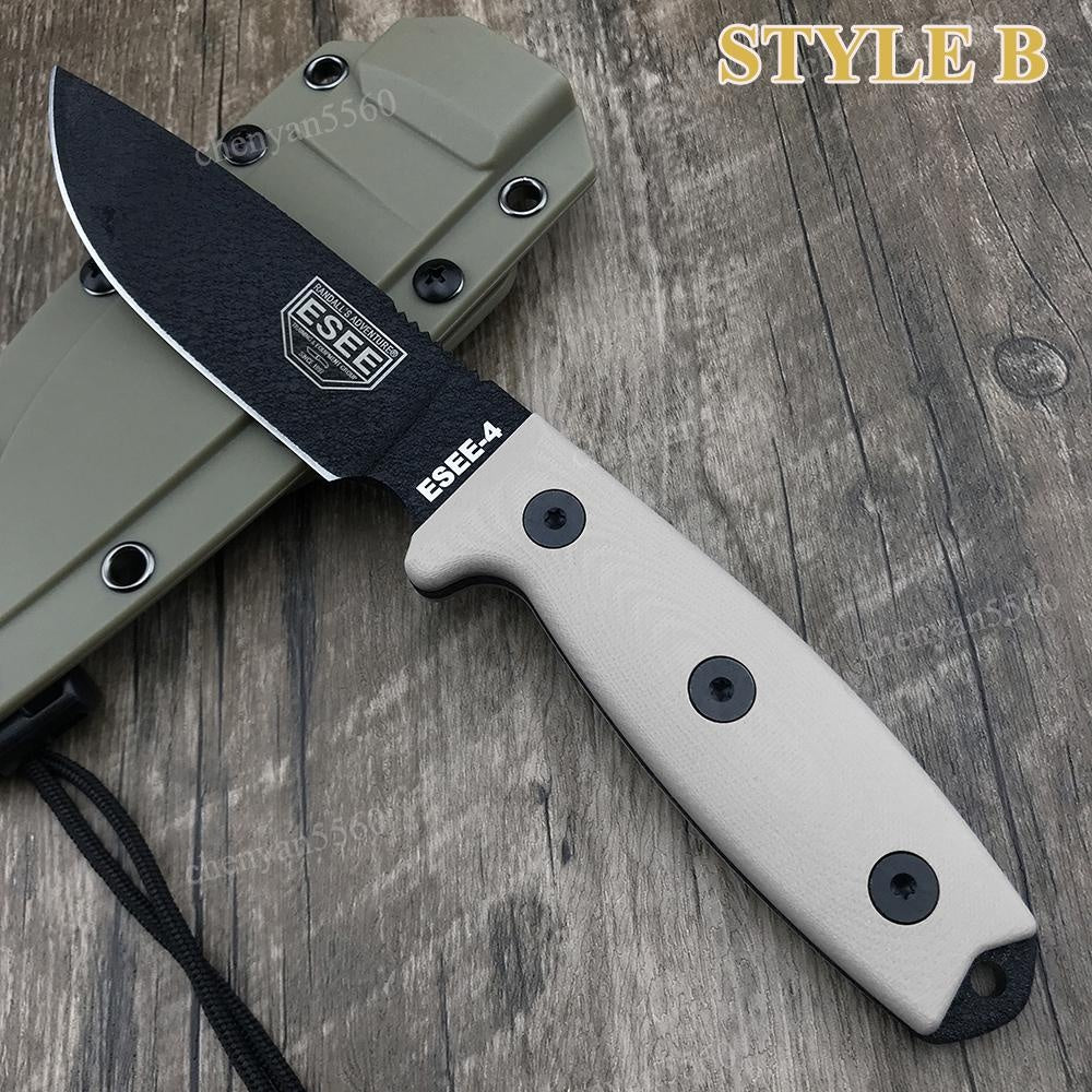 BUSSE ESEE4 Tactical Wilderness Survival Fixed Blade Knife with Kydex sheath G10 Handle Multifuctional Self Defense EDC Straight Knives for Hunting, Camping Collector Gift