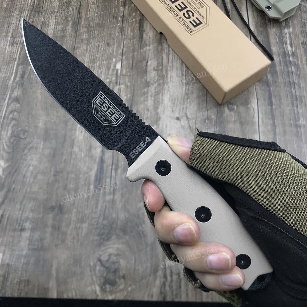 BUSSE ESEE4 Tactical Wilderness Survival Fixed Blade Knife with Kydex sheath G10 Handle Multifuctional Self Defense EDC Straight Knives for Hunting, Camping Collector Gift