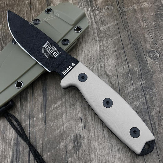 BUSSE ESEE4 Tactical Wilderness Survival Fixed Blade Knife with Kydex sheath G10 Handle Multifuctional Self Defense EDC Straight Knives for Hunting, Camping Collector Gift