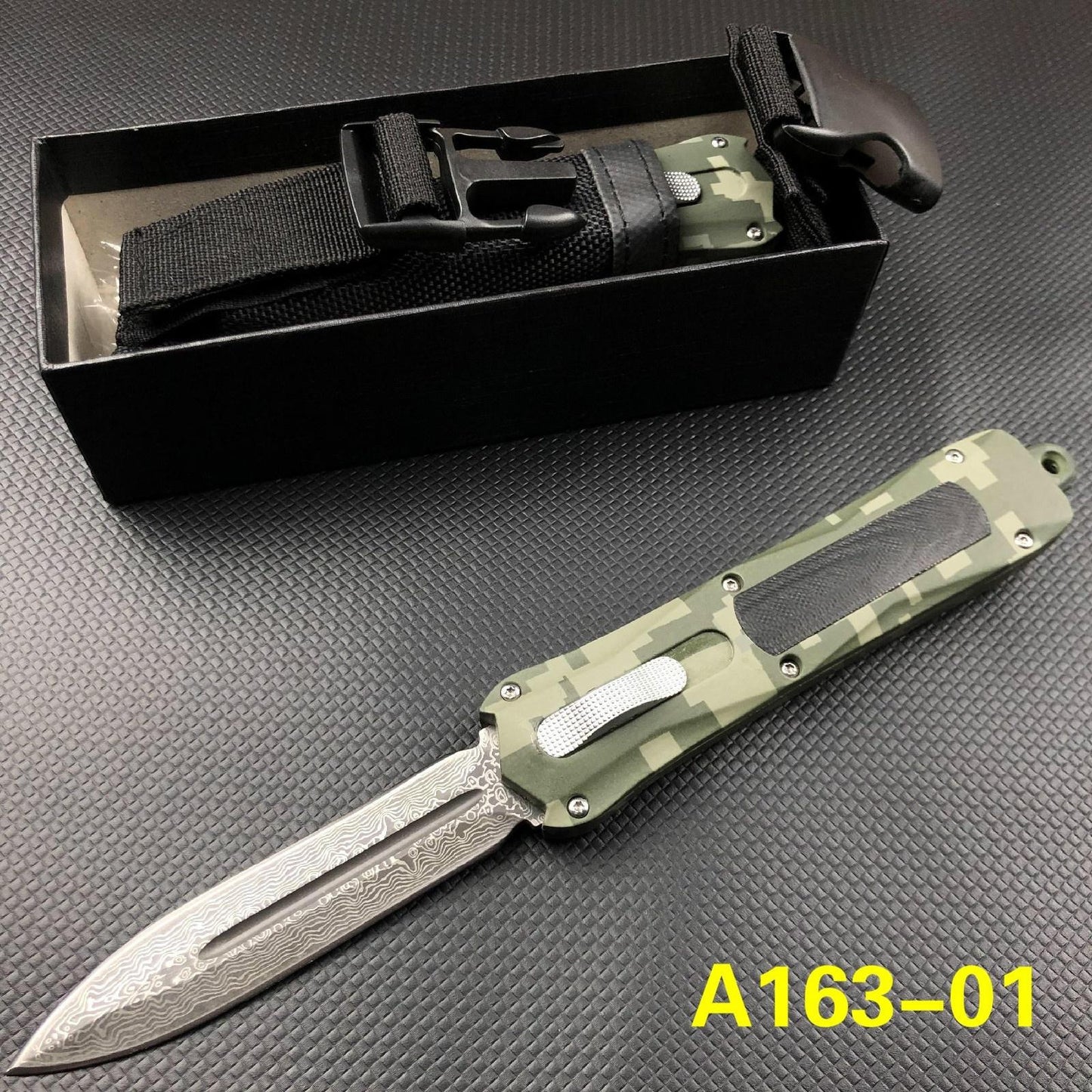 Micr otech Combat Troodon Quick opening and straight jump switch auxiliary straight out OTF knife Damascus arrow double edge aviation aluminum handle military tactical outdoor knife