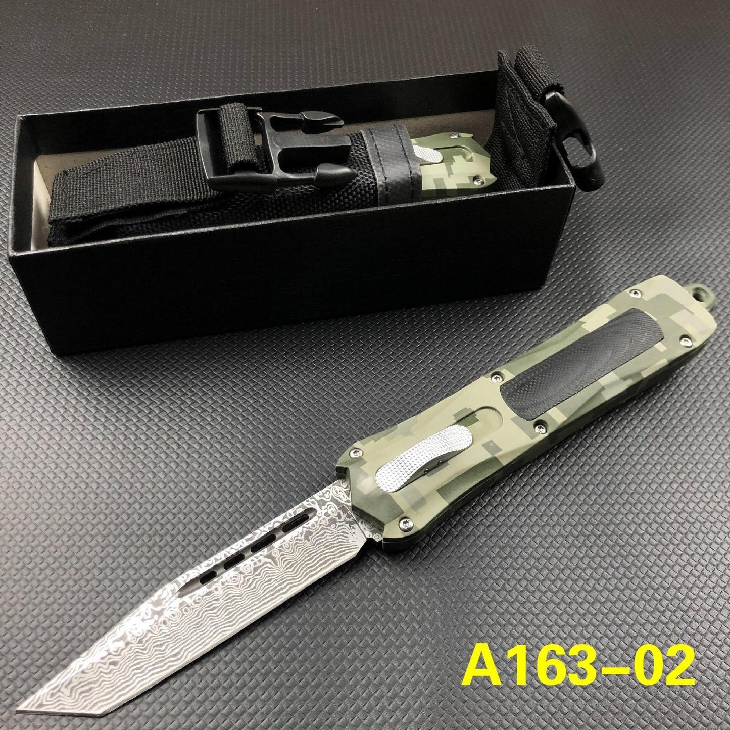 Micr otech Combat Troodon Quick opening and straight jump switch auxiliary straight out OTF knife Damascus arrow double edge aviation aluminum handle military tactical outdoor knife