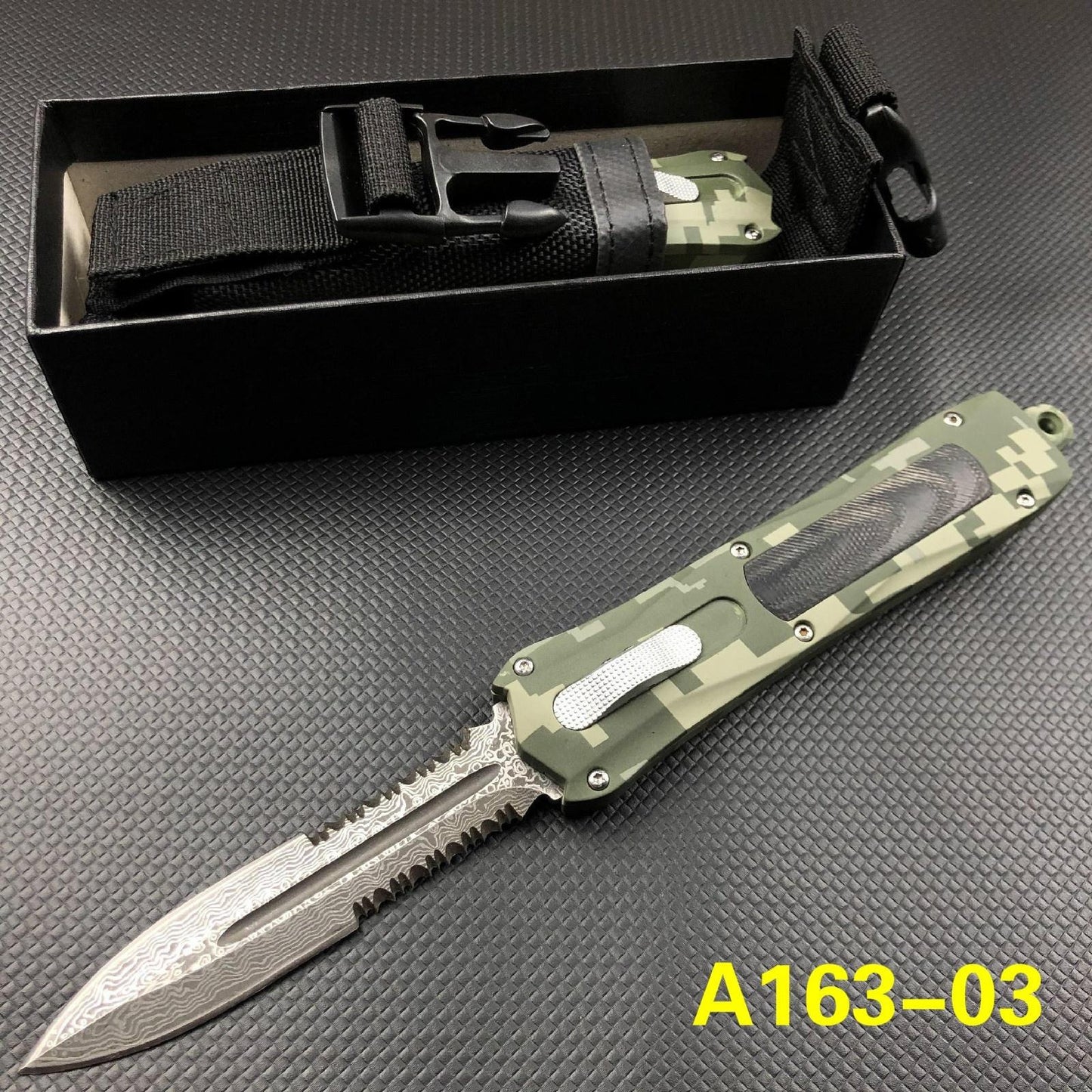 Micr otech Combat Troodon Quick opening and straight jump switch auxiliary straight out OTF knife Damascus arrow double edge aviation aluminum handle military tactical outdoor knife