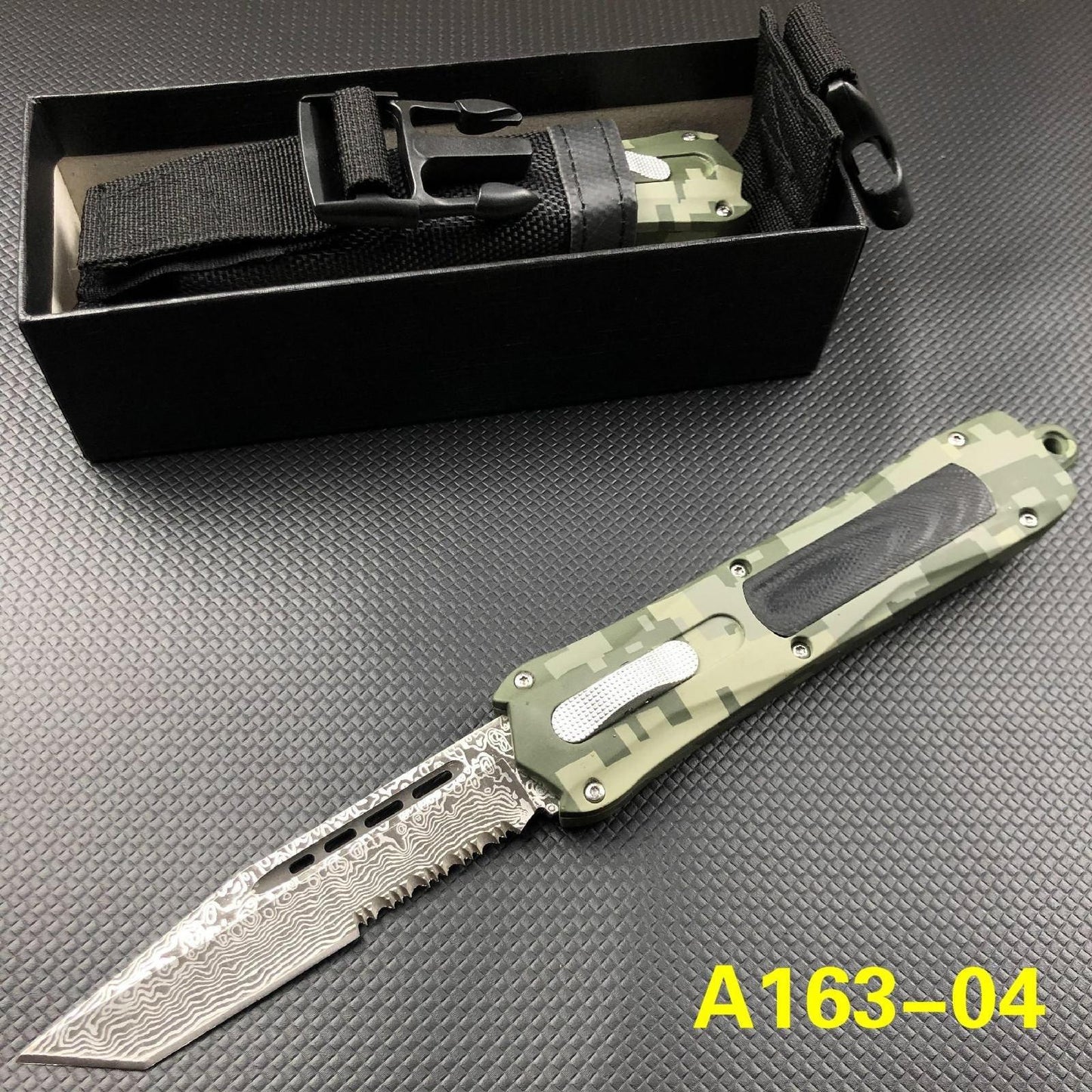 Micr otech Combat Troodon Quick opening and straight jump switch auxiliary straight out OTF knife Damascus arrow double edge aviation aluminum handle military tactical outdoor knife