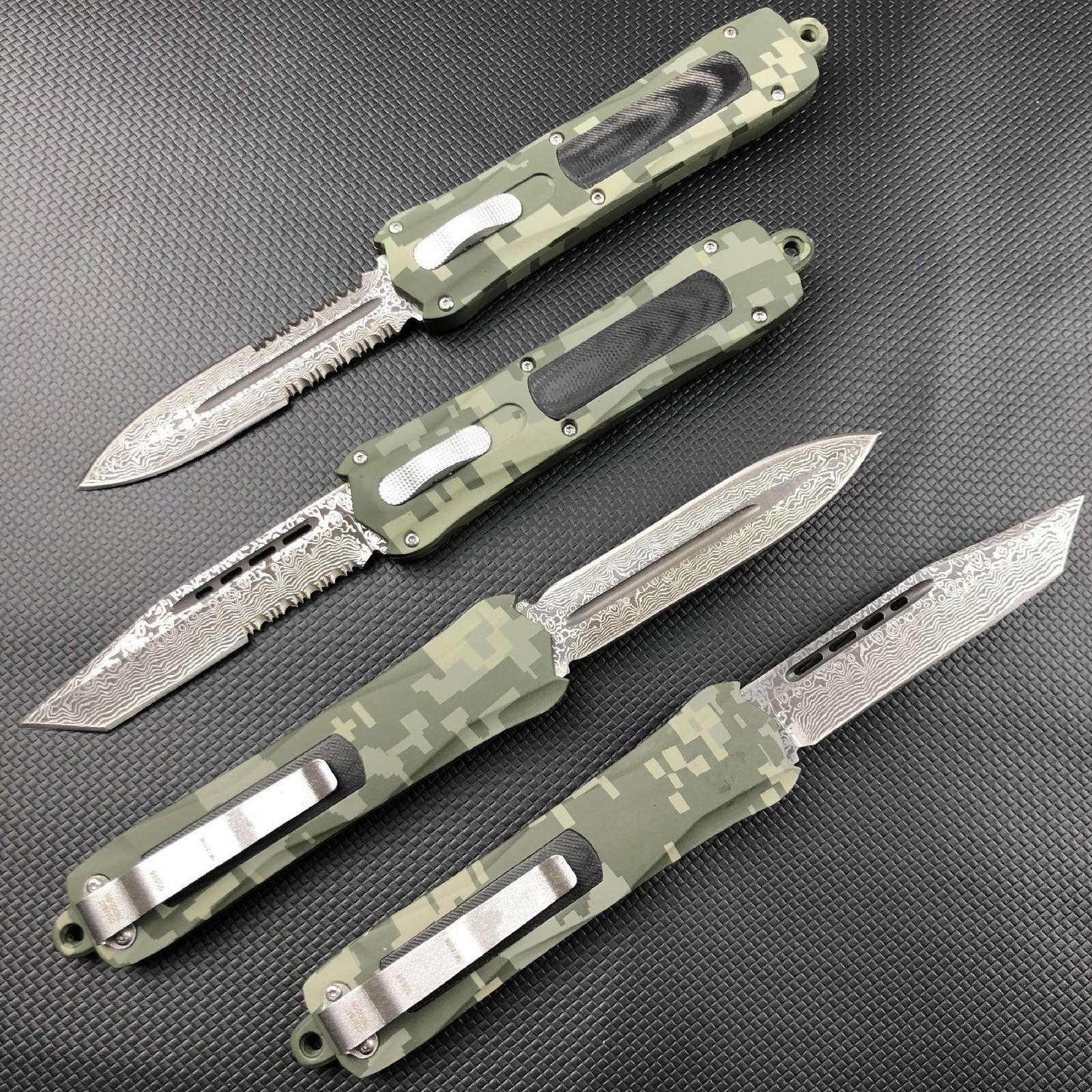 Micr otech Combat Troodon Quick opening and straight jump switch auxiliary straight out OTF knife Damascus arrow double edge aviation aluminum handle military tactical outdoor knife